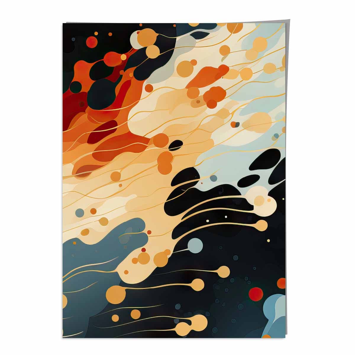 Abstrakter Flüssigkunstdruck Blau, Orange und Rot Nr. 5
