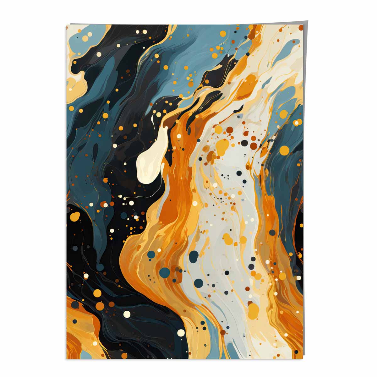 Abstraktes Gemälde, Fluid-Art-Druck, Blau, Orange und Beige Nr. 2