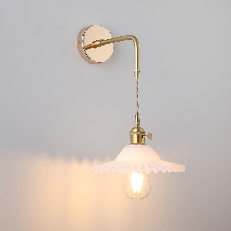 Schattierte Glastisch Wandlampe Vintage Einzel-Glühbirne Nachttisch Wandmontierte Lampe in Gold | Brehn