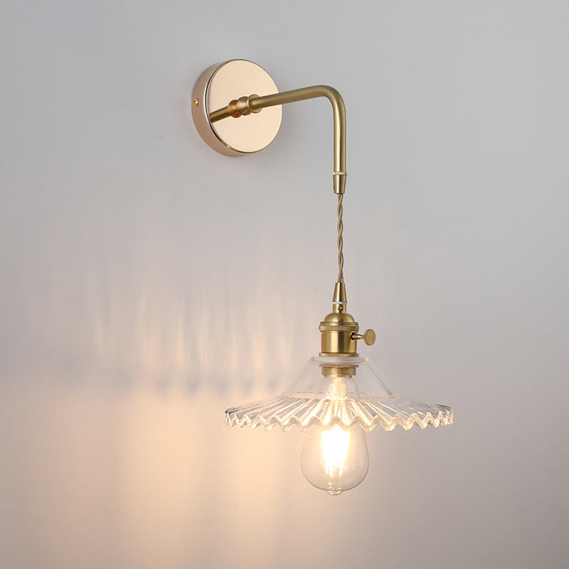 Schattierte Glastisch Wandlampe Vintage Einzel-Glühbirne Nachttisch Wandmontierte Lampe in Gold | Brehn