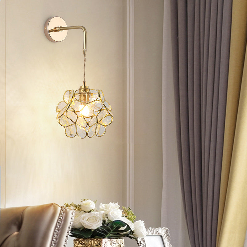 Schattierte Glastisch Wandlampe Vintage Einzel-Glühbirne Nachttisch Wandmontierte Lampe in Gold | Brehn