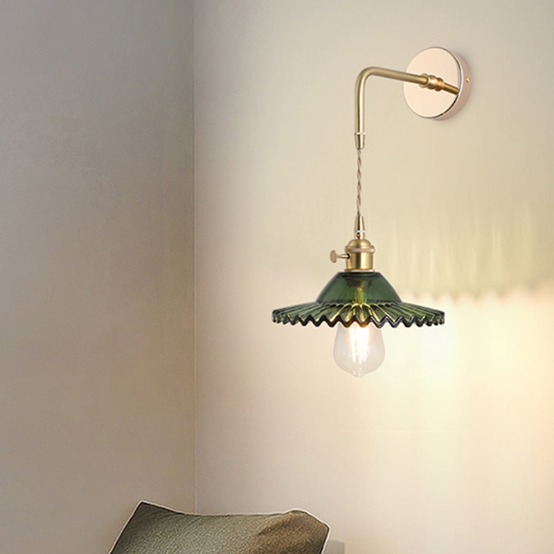Schattierte Glastisch Wandlampe Vintage Einzel-Glühbirne Nachttisch Wandmontierte Lampe in Gold | Brehn