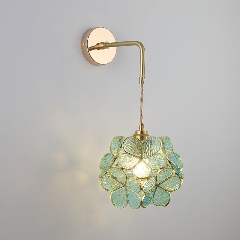 Schattierte Glastisch Wandlampe Vintage Einzel-Glühbirne Nachttisch Wandmontierte Lampe in Gold | Brehn