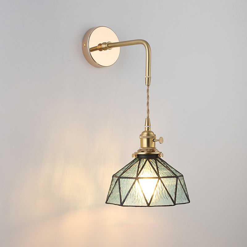 Schattierte Glastisch Wandlampe Vintage Einzel-Glühbirne Nachttisch Wandmontierte Lampe in Gold | Brehn