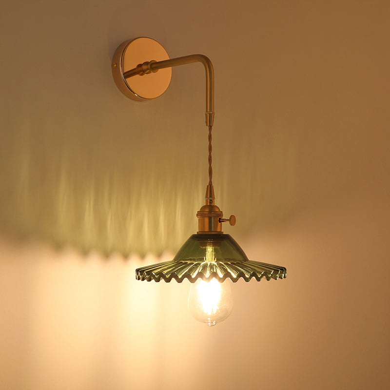 Schattierte Glastisch Wandlampe Vintage Einzel-Glühbirne Nachttisch Wandmontierte Lampe in Gold | Brehn