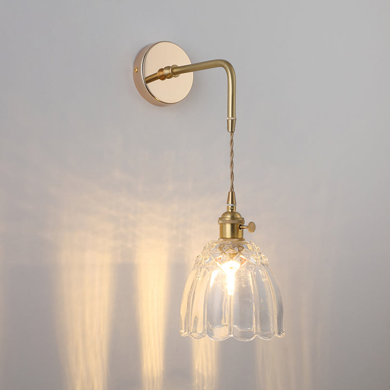 Schattierte Glastisch Wandlampe Vintage Einzel-Glühbirne Nachttisch Wandmontierte Lampe in Gold | Brehn