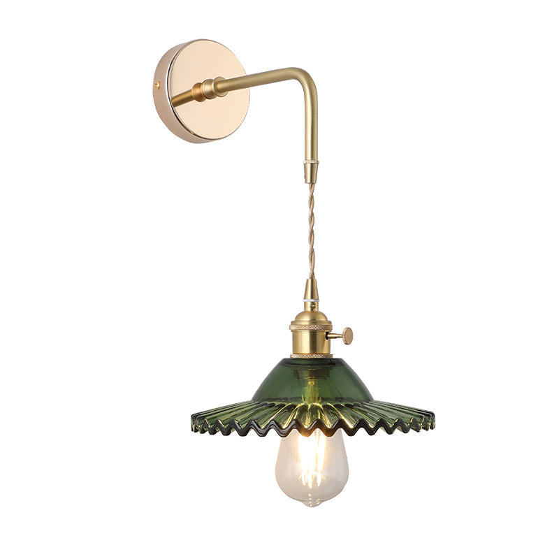 Schattierte Glastisch Wandlampe Vintage Einzel-Glühbirne Nachttisch Wandmontierte Lampe in Gold | Brehn