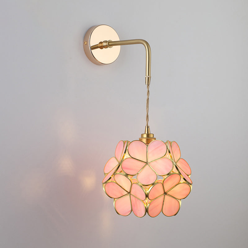 Schattierte Glastisch Wandlampe Vintage Einzel-Glühbirne Nachttisch Wandmontierte Lampe in Gold | Brehn