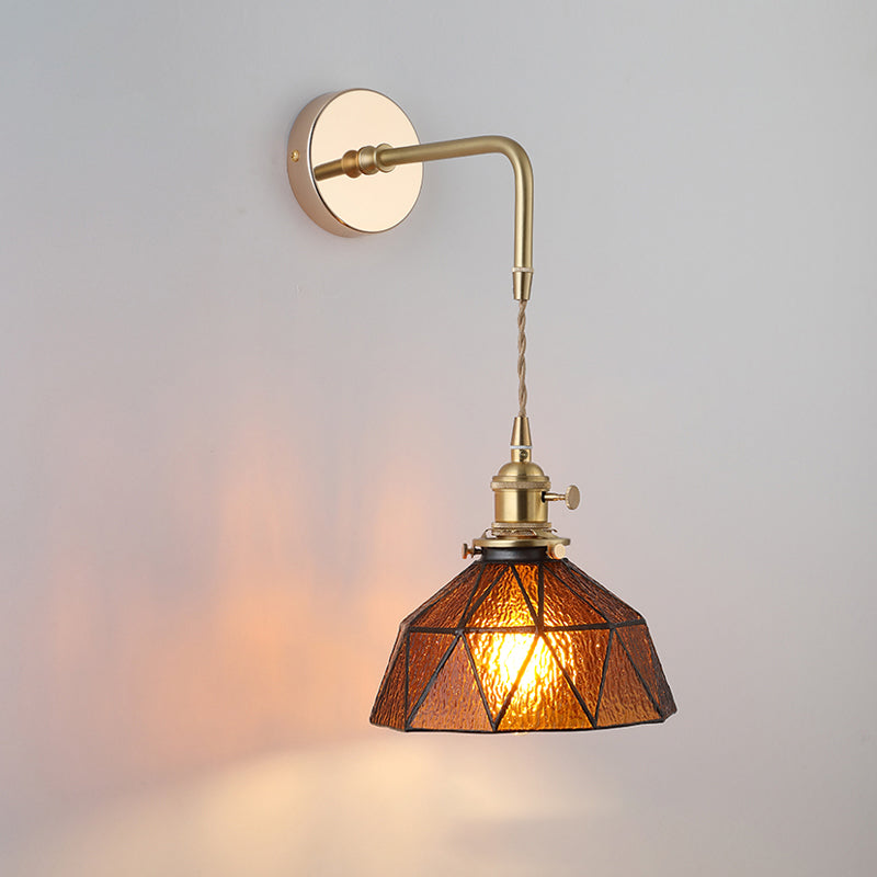 Schattierte Glastisch Wandlampe Vintage Einzel-Glühbirne Nachttisch Wandmontierte Lampe in Gold | Brehn