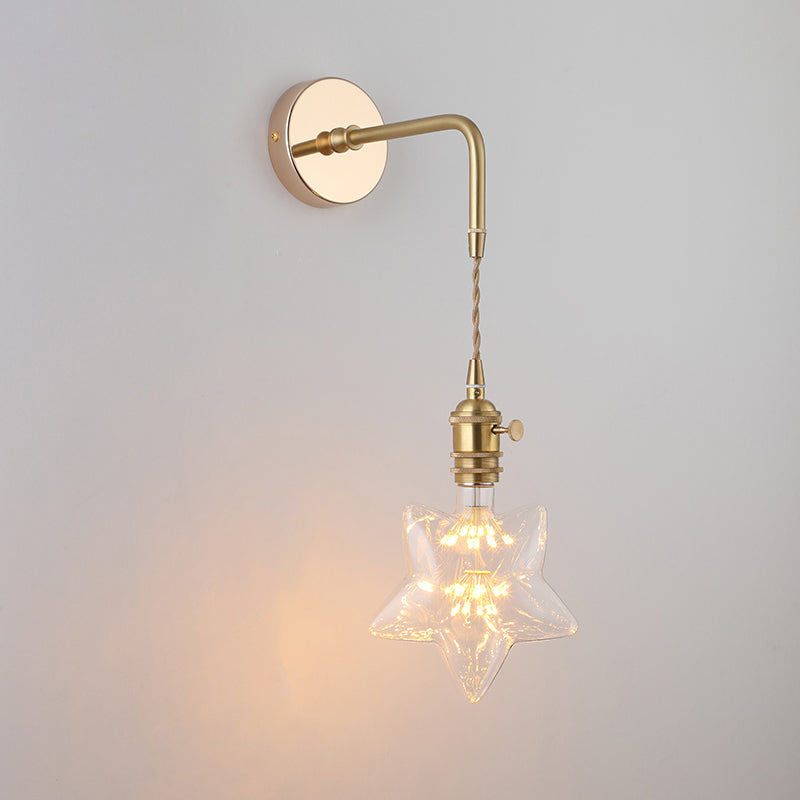 Schattierte Glastisch Wandlampe Vintage Einzel-Glühbirne Nachttisch Wandmontierte Lampe in Gold | Brehn