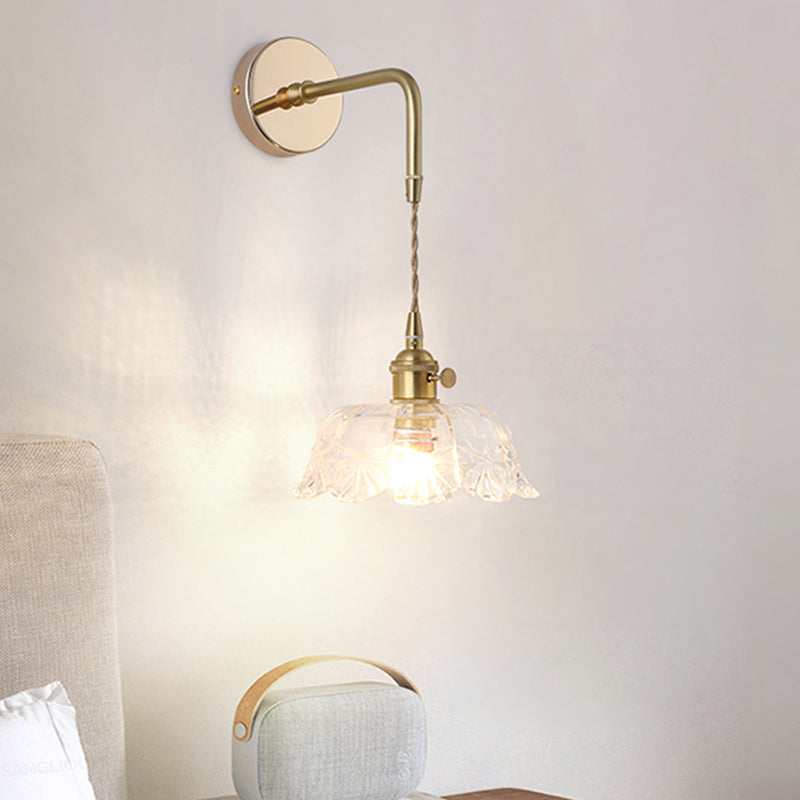 Schattierte Glastisch Wandlampe Vintage Einzel-Glühbirne Nachttisch Wandmontierte Lampe in Gold | Brehn