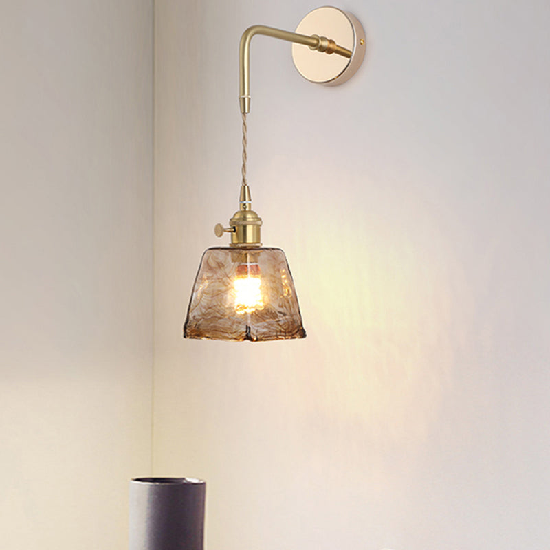 Schattierte Glastisch Wandlampe Vintage Einzel-Glühbirne Nachttisch Wandmontierte Lampe in Gold | Brehn