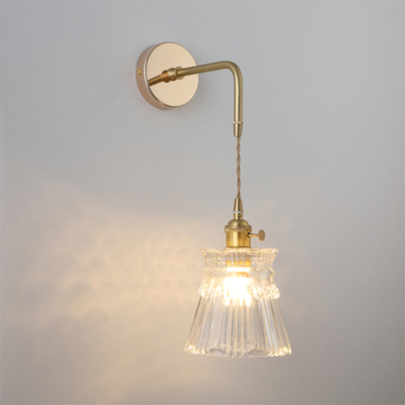 Schattierte Glastisch Wandlampe Vintage Einzel-Glühbirne Nachttisch Wandmontierte Lampe in Gold | Brehn