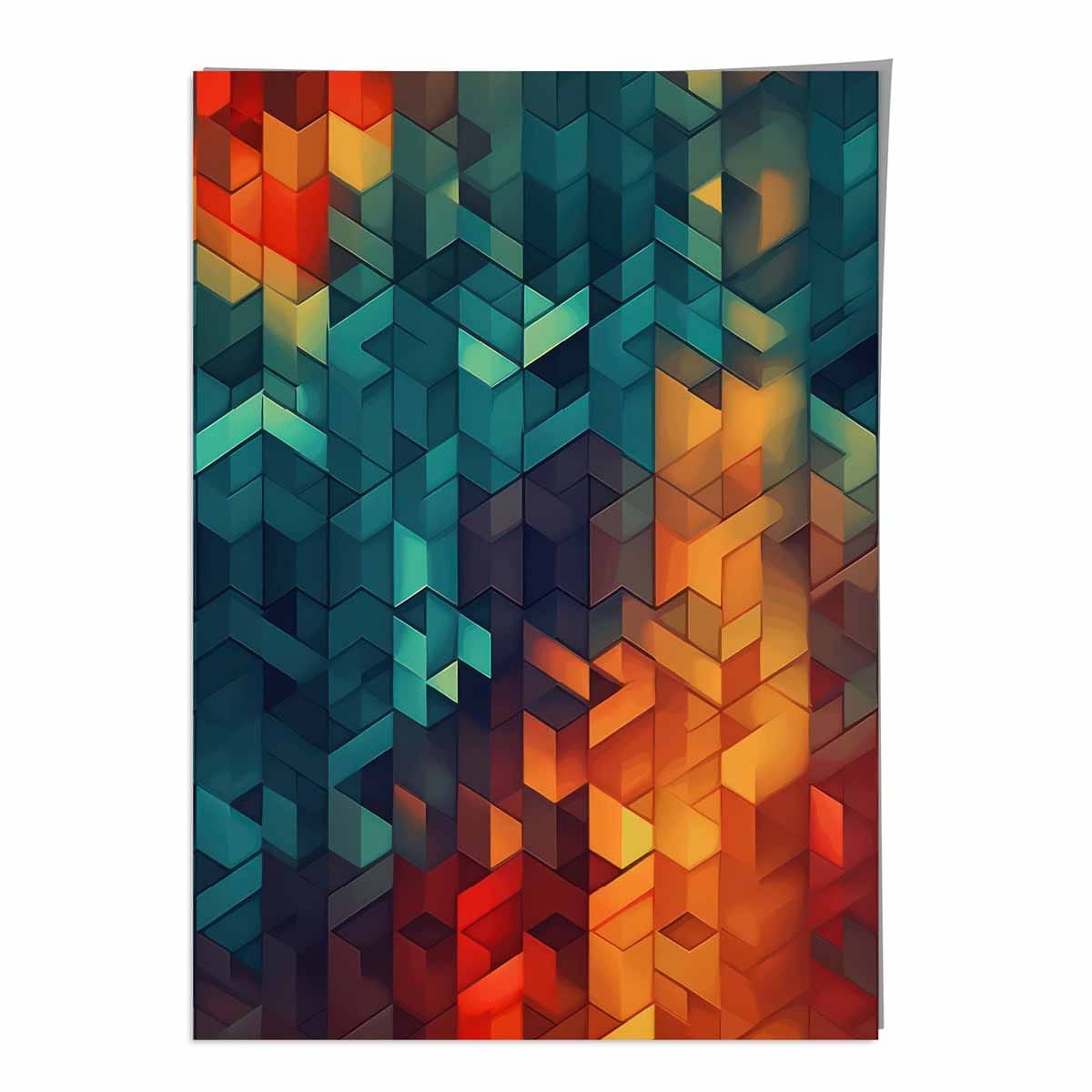 Abstrakter Kunstdruck geometrischer Formen, Blau, Orange und Rot Nr. 1