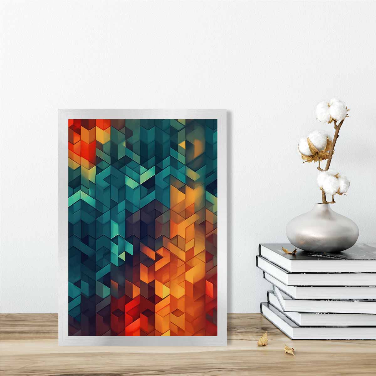 Abstrakter Kunstdruck geometrischer Formen, Blau, Orange und Rot Nr. 1