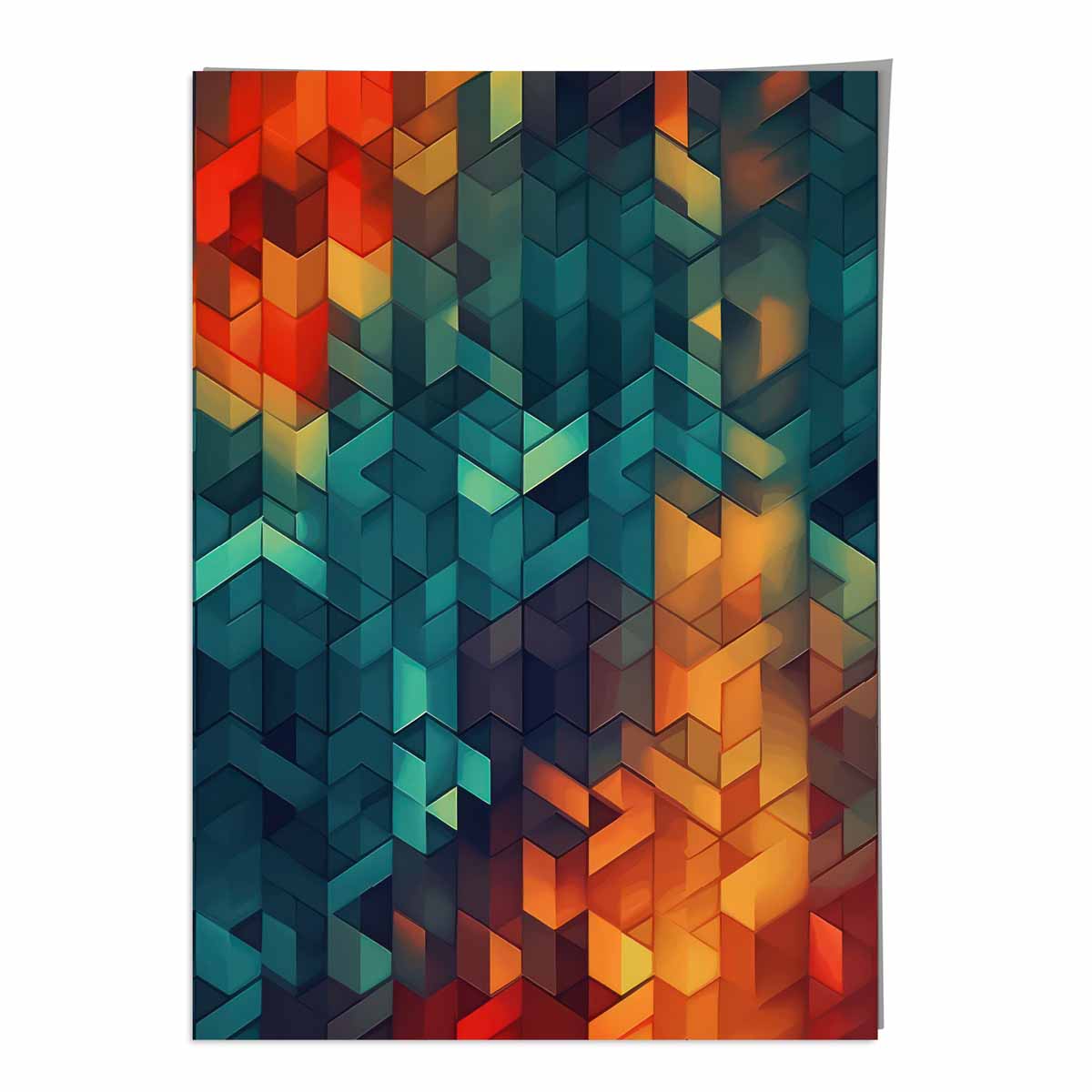 Abstrakter Kunstdruck mit geometrischen Formen, Blau, Orange und Rot Nr. 2