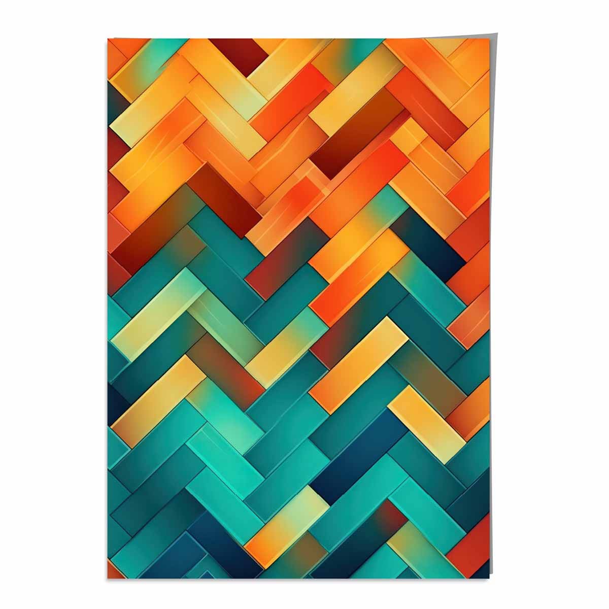 Abstrakter Kunstdruck mit geometrischen Formen in Türkis, Blau, Orange und Rot, Nr. 3