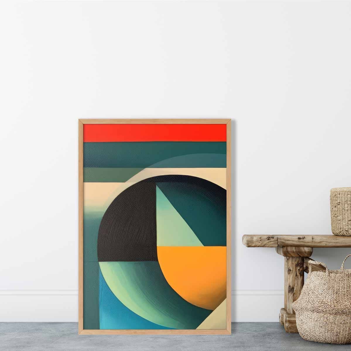 Abstrakter Kunstdruck mit farbenfrohen Formen, Blau, Rot, Orange, Nr. 3