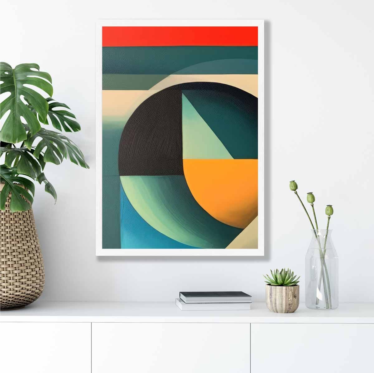 Abstrakter Kunstdruck mit farbenfrohen Formen, Blau, Rot, Orange, Nr. 3