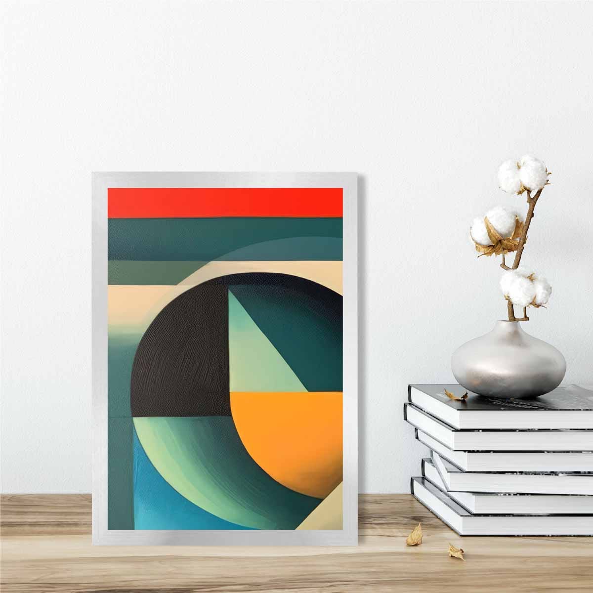 Abstrakter Kunstdruck mit farbenfrohen Formen, Blau, Rot, Orange, Nr. 3