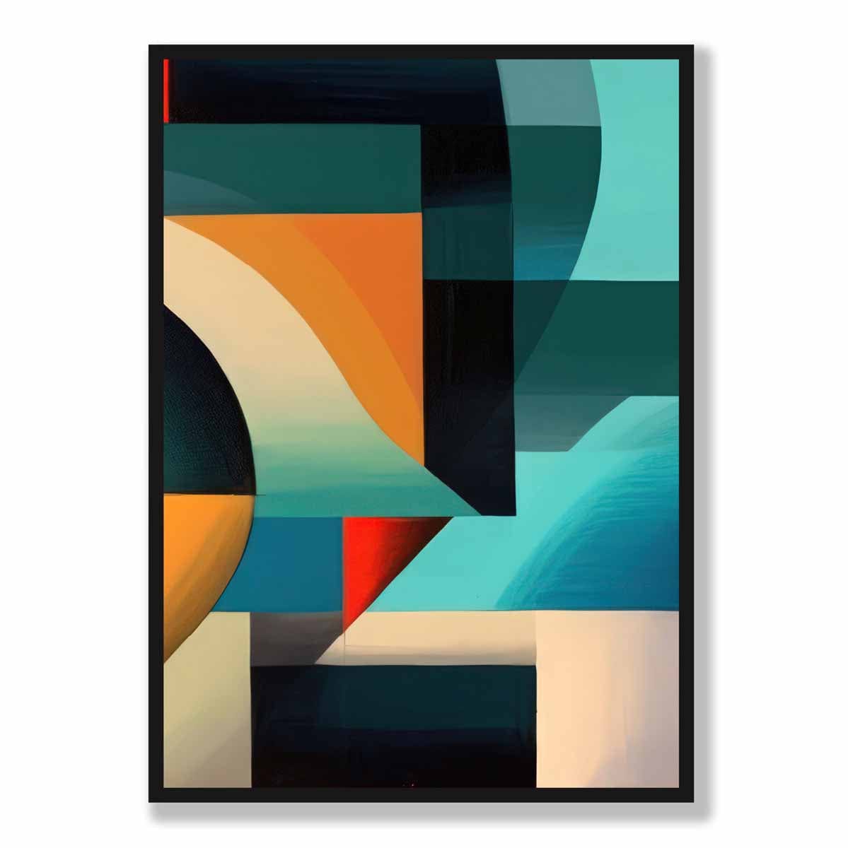 Abstrakter Kunstdruck mit farbenfrohen Formen, Blau, Rot, Orange, Nr. 4
