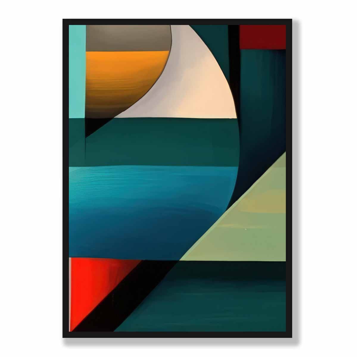 Abstrakter Kunstdruck mit farbenfrohen Formen, Blau, Rot, Orange, Nr. 5