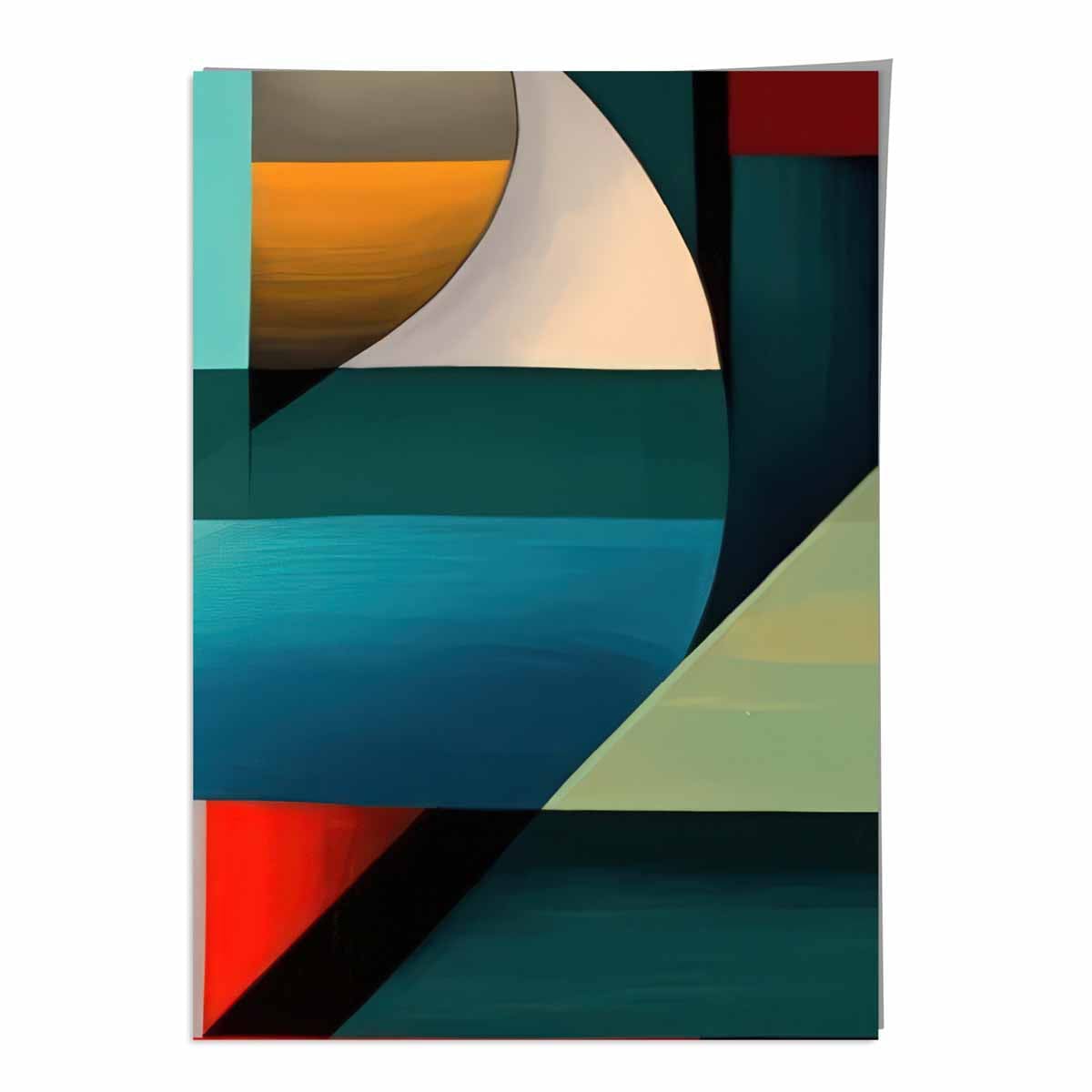 Abstrakter Kunstdruck mit farbenfrohen Formen, Blau, Rot, Orange, Nr. 5