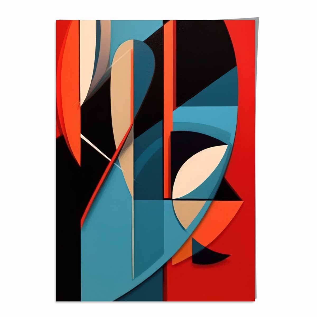 Abstrakter Kunstdruck mit farbenfrohen Formen, Blau, Rot, Beige Nr. 1
