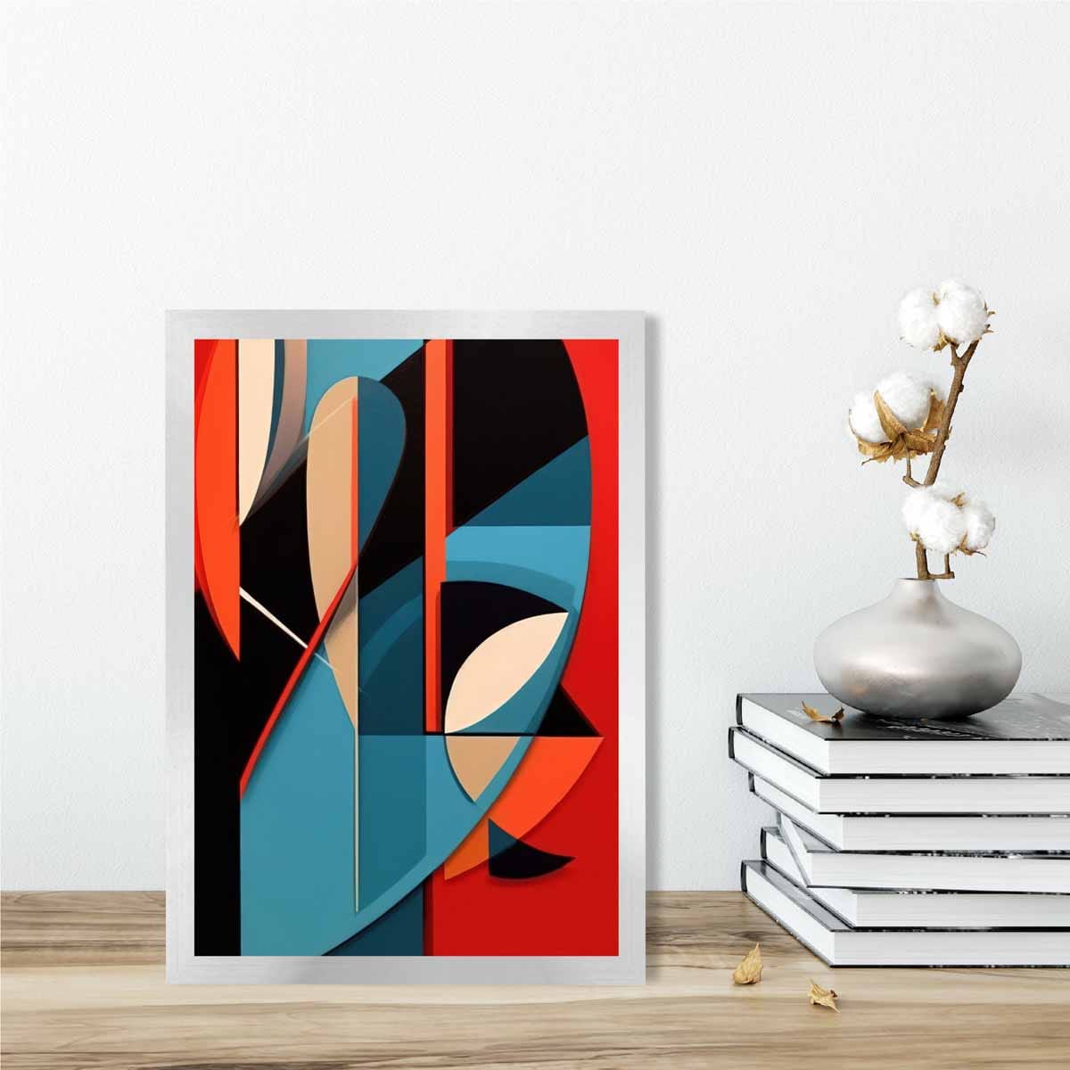 Abstrakter Kunstdruck mit farbenfrohen Formen, Blau, Rot, Beige Nr. 1