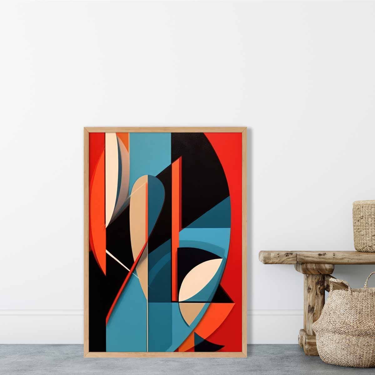 Abstrakter Kunstdruck mit farbigen Formen, Blau, Rot, Beige, Nr. 2