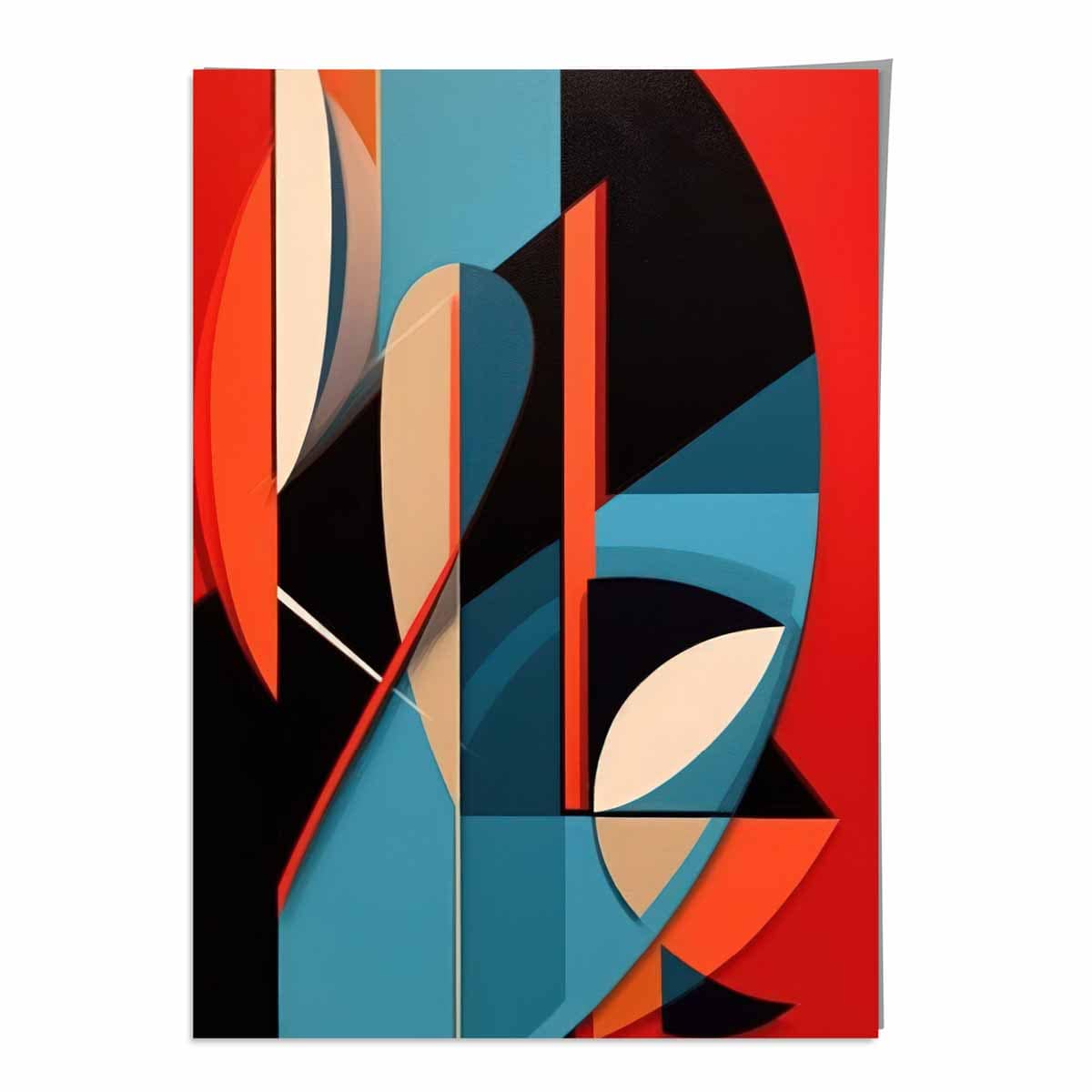 Abstrakter Kunstdruck mit farbigen Formen, Blau, Rot, Beige, Nr. 2