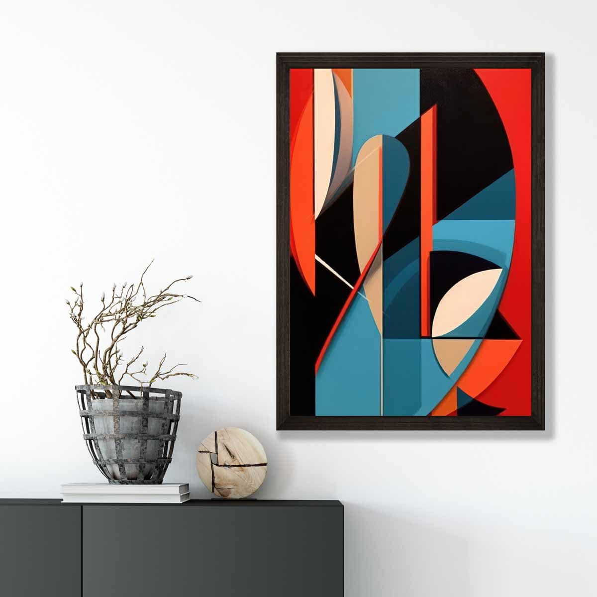 Abstrakter Kunstdruck mit farbigen Formen, Blau, Rot, Beige, Nr. 2