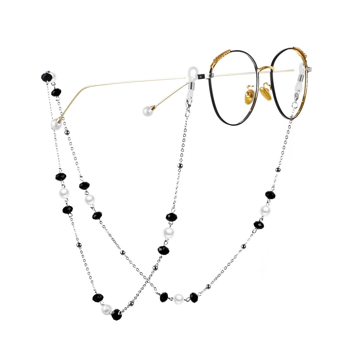 Elegante Perlen- und schwarze Schmuckbead-Brillen-Halskette Brehn