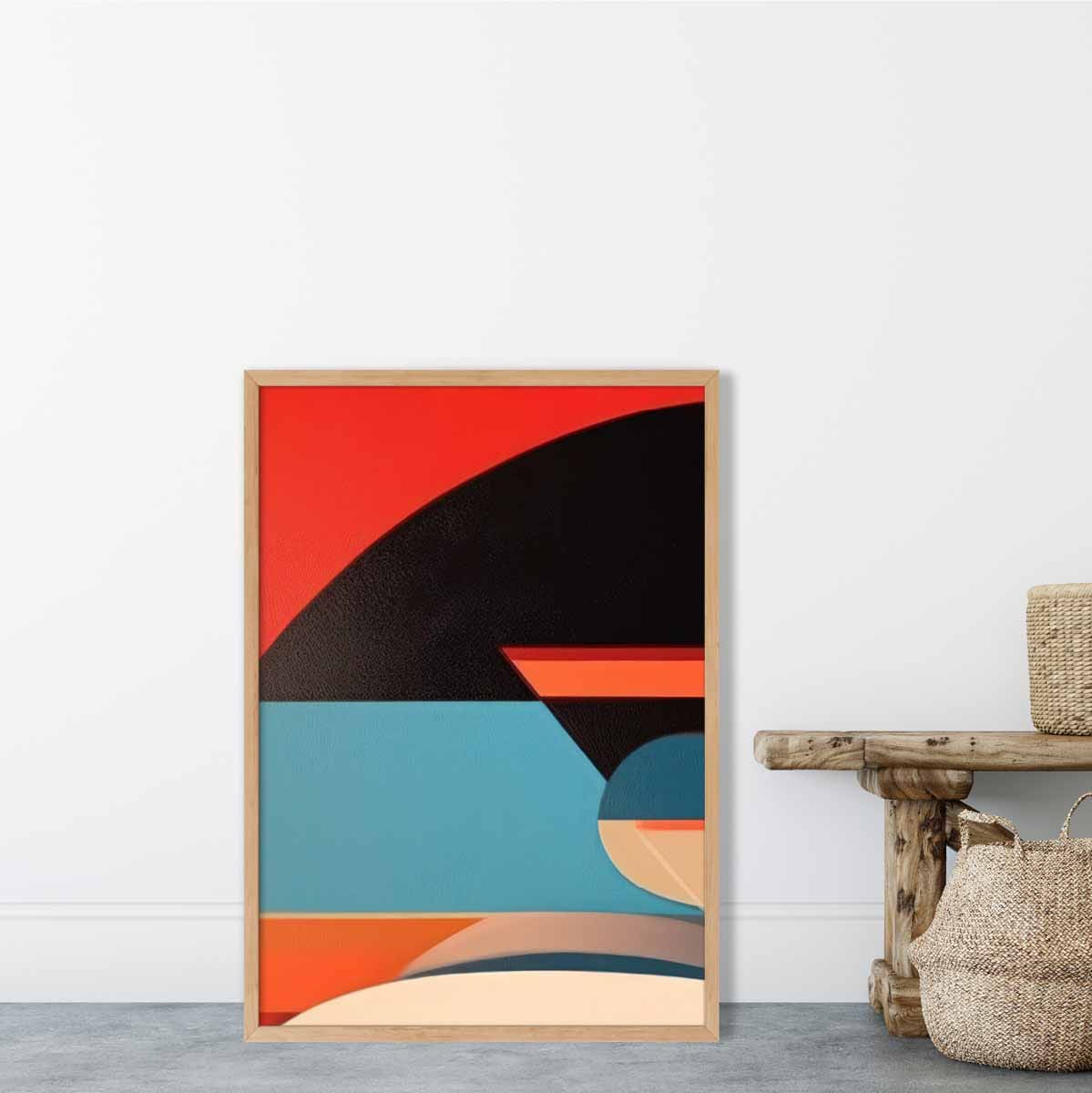 Abstrakter Kunstdruck mit farbenfrohen Formen, Blau, Rot, Beige, Nr. 4
