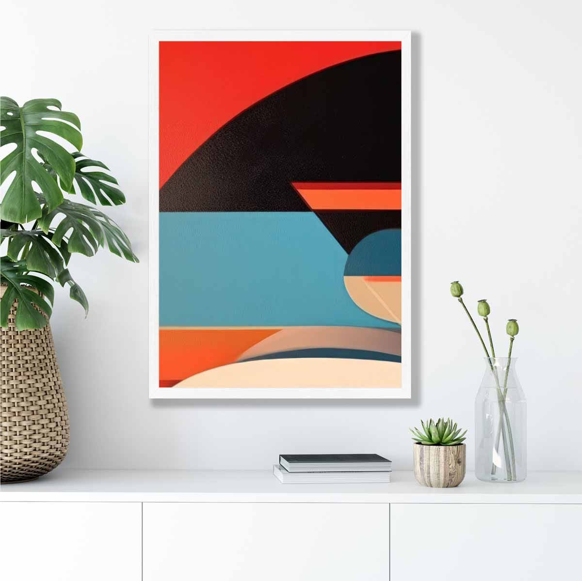 Abstrakter Kunstdruck mit farbenfrohen Formen, Blau, Rot, Beige, Nr. 4