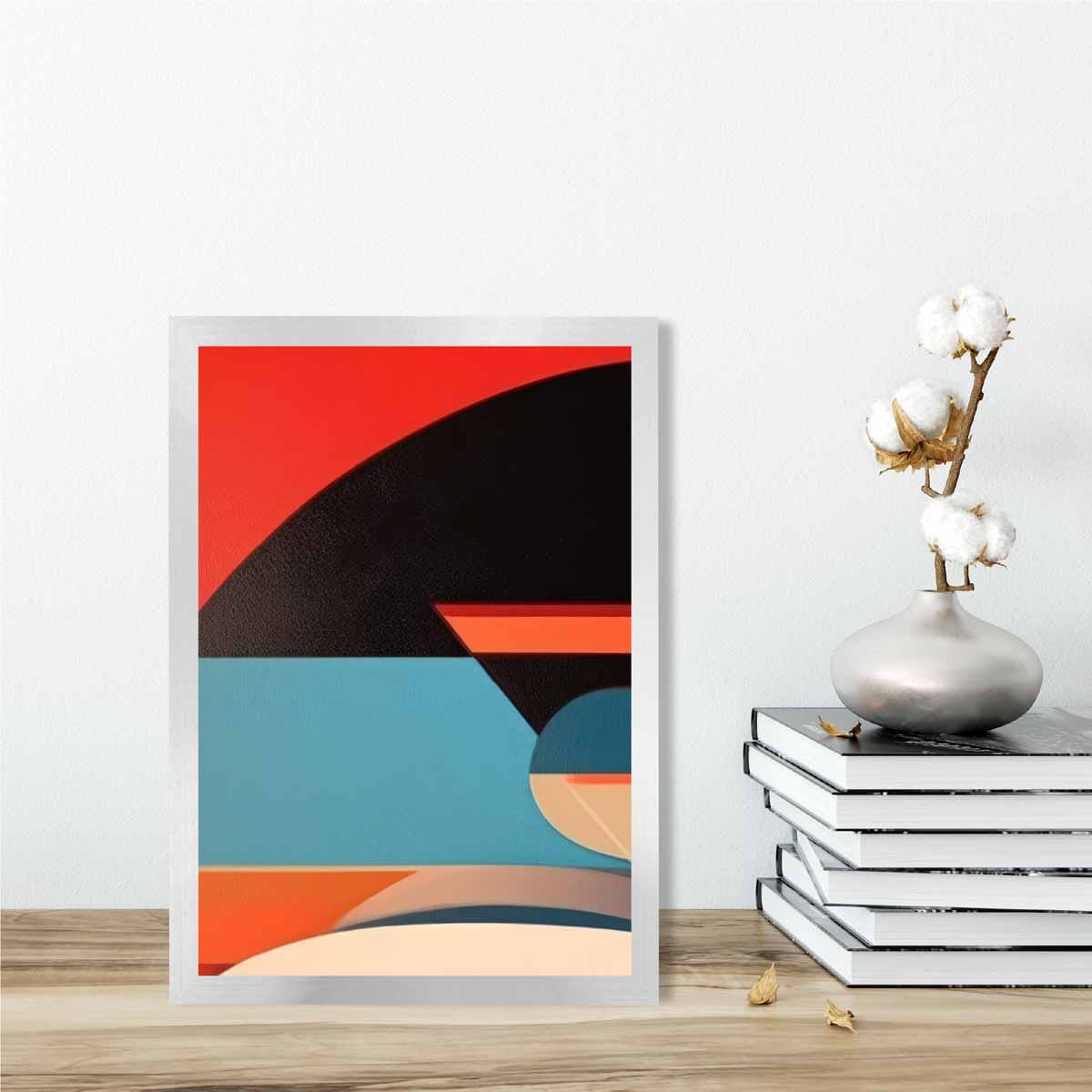 Abstrakter Kunstdruck mit farbenfrohen Formen, Blau, Rot, Beige, Nr. 4