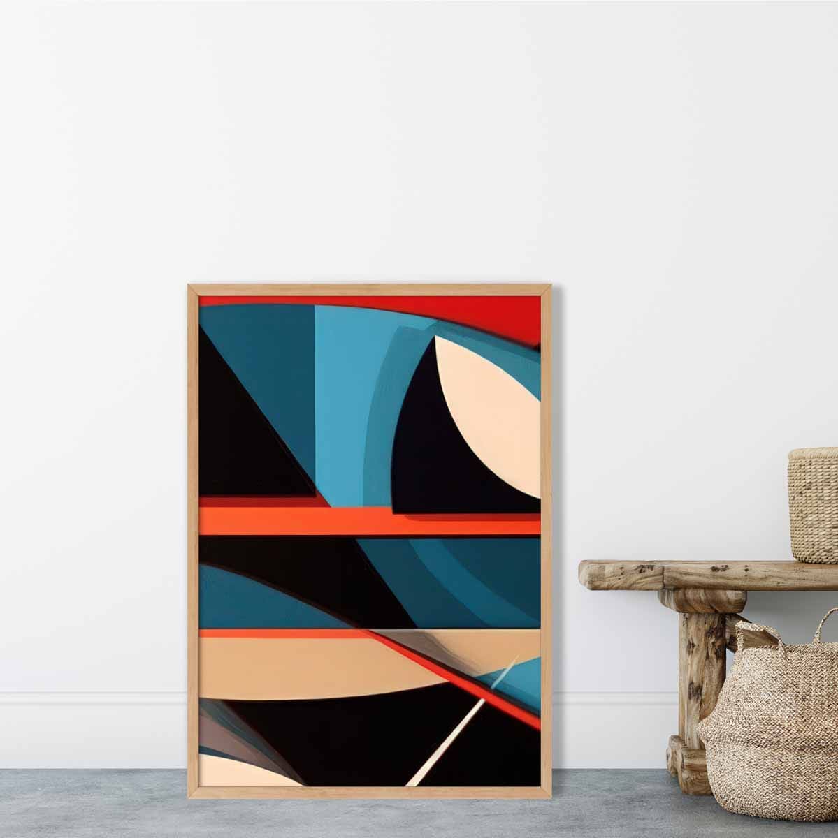 Abstrakter Kunstdruck mit farbenfrohen Formen, Blau, Rot, Beige, Nr. 5