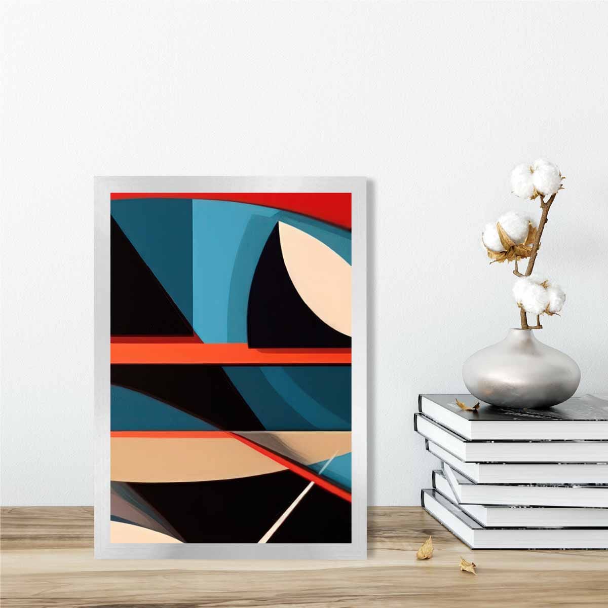 Abstrakter Kunstdruck mit farbenfrohen Formen, Blau, Rot, Beige, Nr. 5