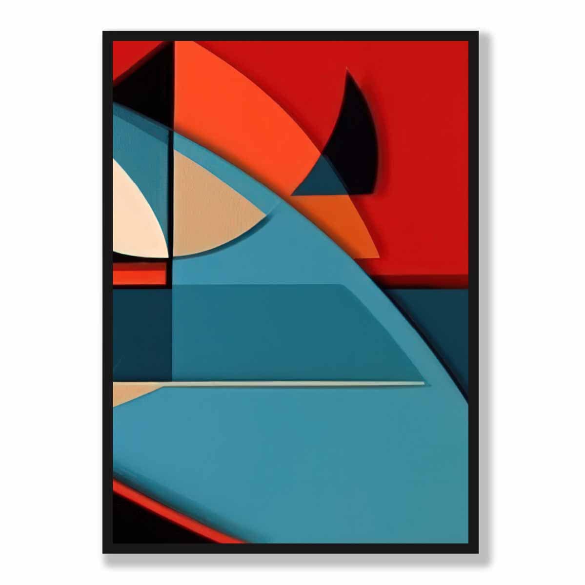 Abstrakter Kunstdruck mit farbenfrohen Formen, Blau, Rot, Beige, Nr. 6
