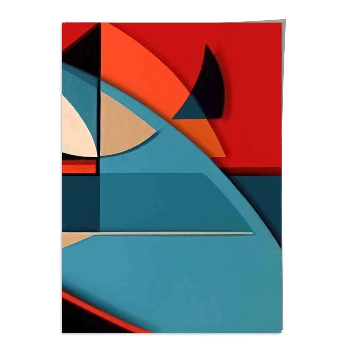 Abstrakter Kunstdruck mit farbenfrohen Formen, Blau, Rot, Beige, Nr. 6