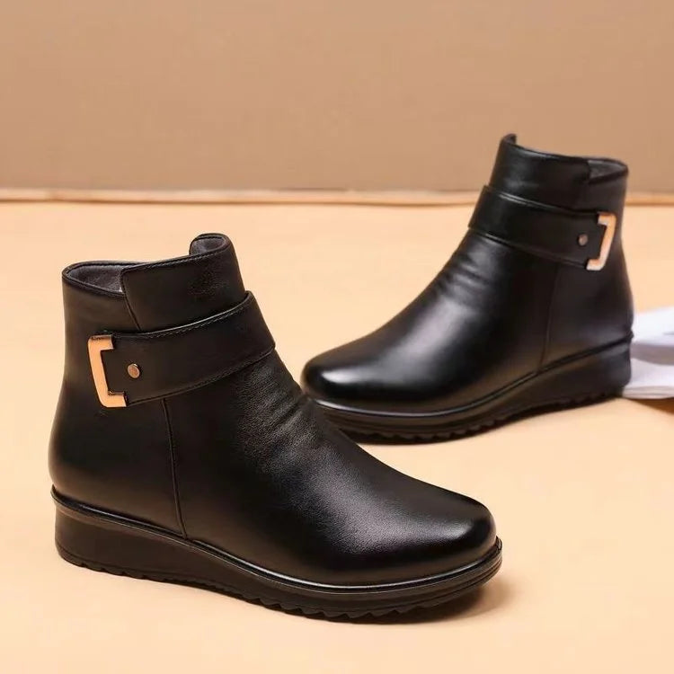 Orthopädische Damenstiefel mit Metallschnalle aus echtem Leder und Wolle