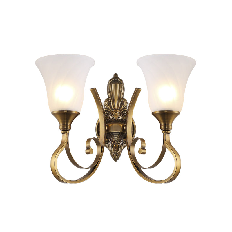 Brehn | Retro Bell Wandlamp 1/2-Licht Frosted Glas Wandboutique Licht met Metalen Gebogen Arm in Goud voor Veranda