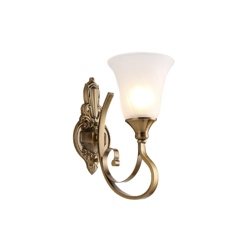 Brehn | Retro Bell Wandlamp 1/2-Licht Frosted Glas Wandboutique Licht met Metalen Gebogen Arm in Goud voor Veranda