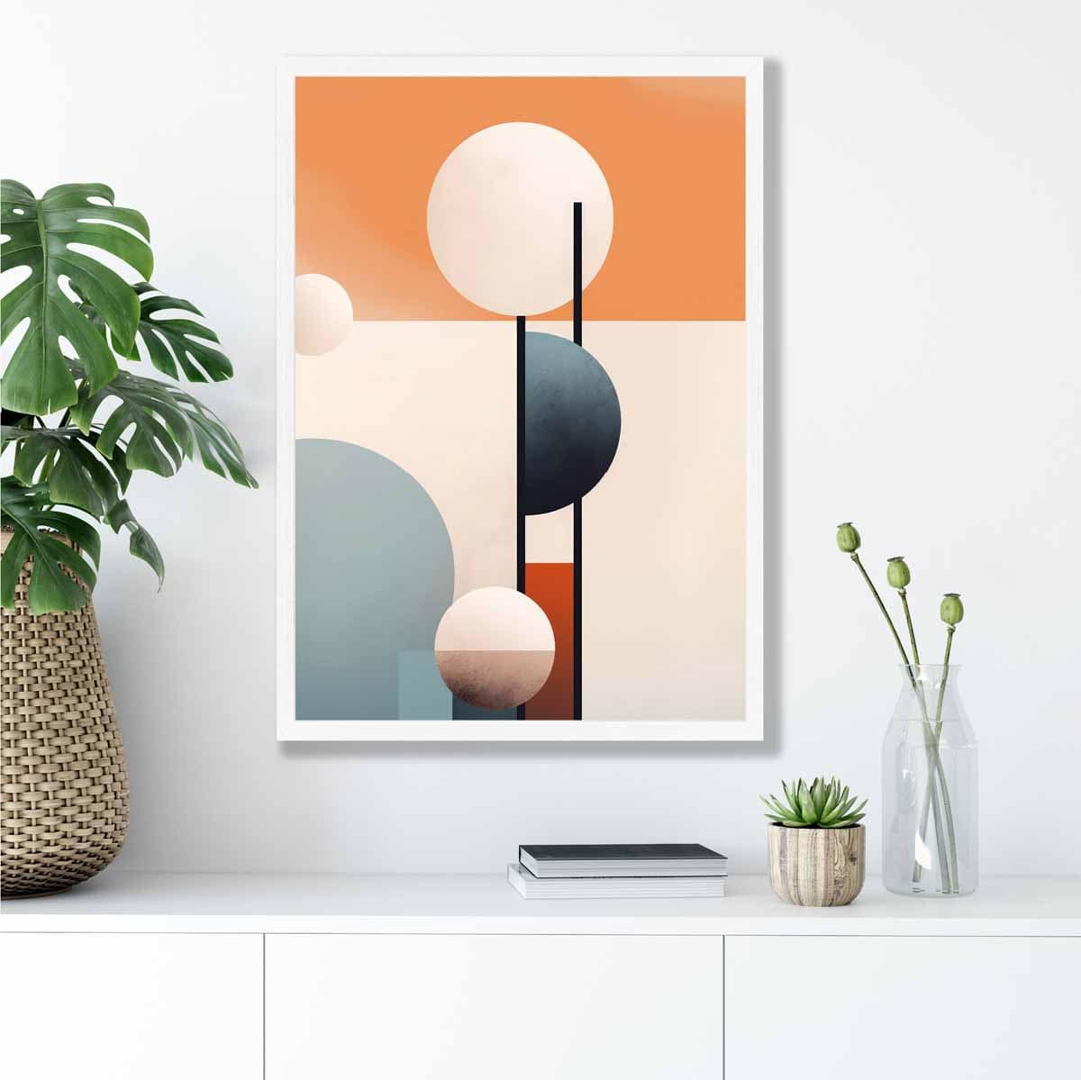 Abstrakte Formen Kunstdruck Marineblau, Orange und Beige Nr. 1