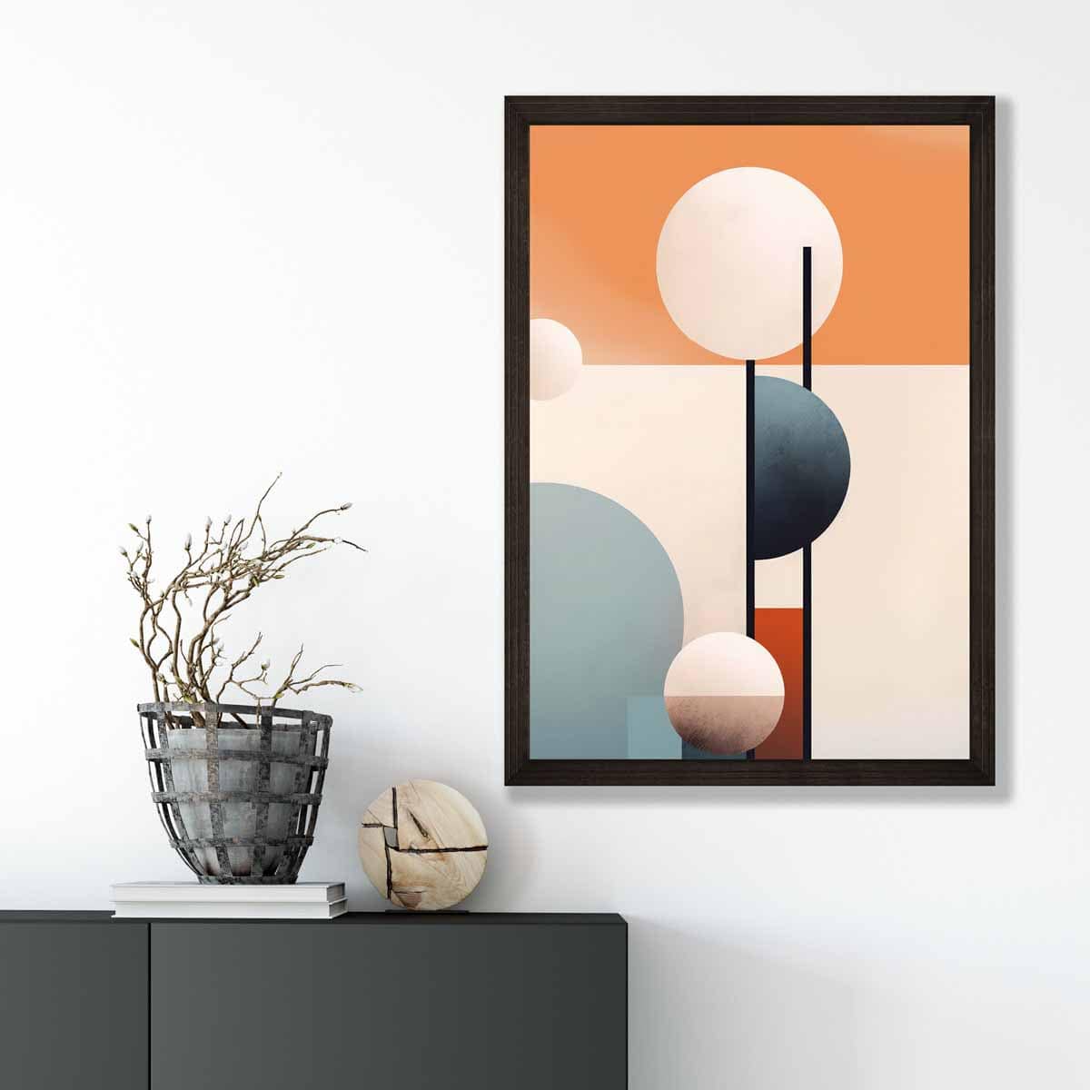 Abstrakte Formen Kunstdruck Marineblau, Orange und Beige Nr. 1