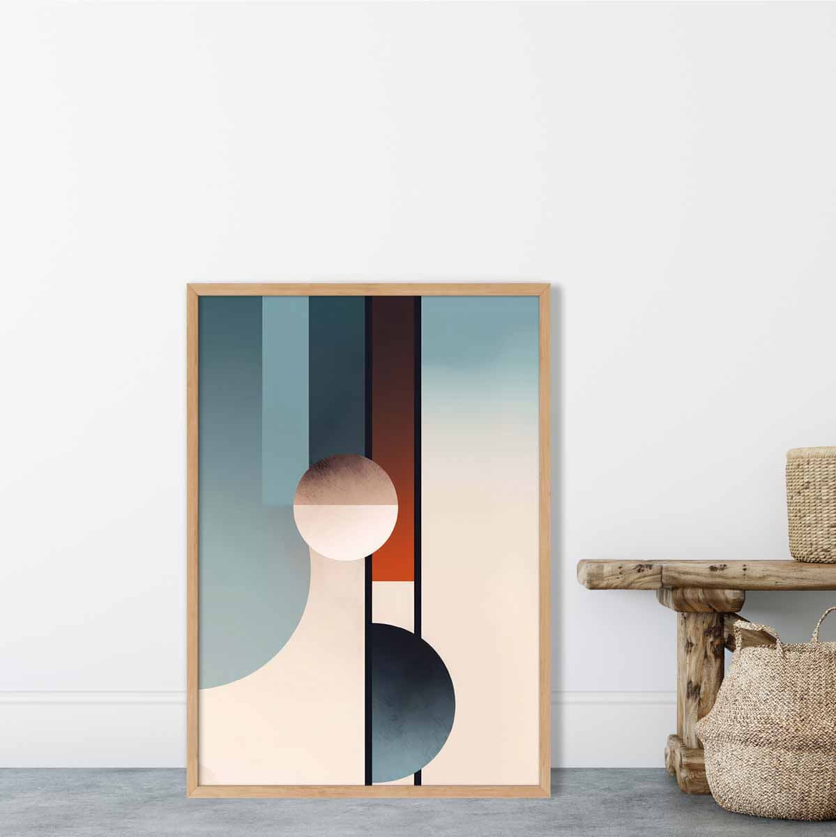Abstrakte Formen Kunstdruck Marineblau, Orange und Beige Nr. 2