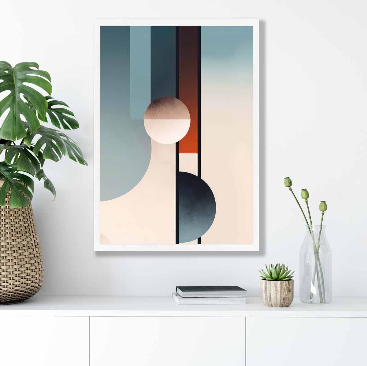 Abstrakte Formen Kunstdruck Marineblau, Orange und Beige Nr. 2