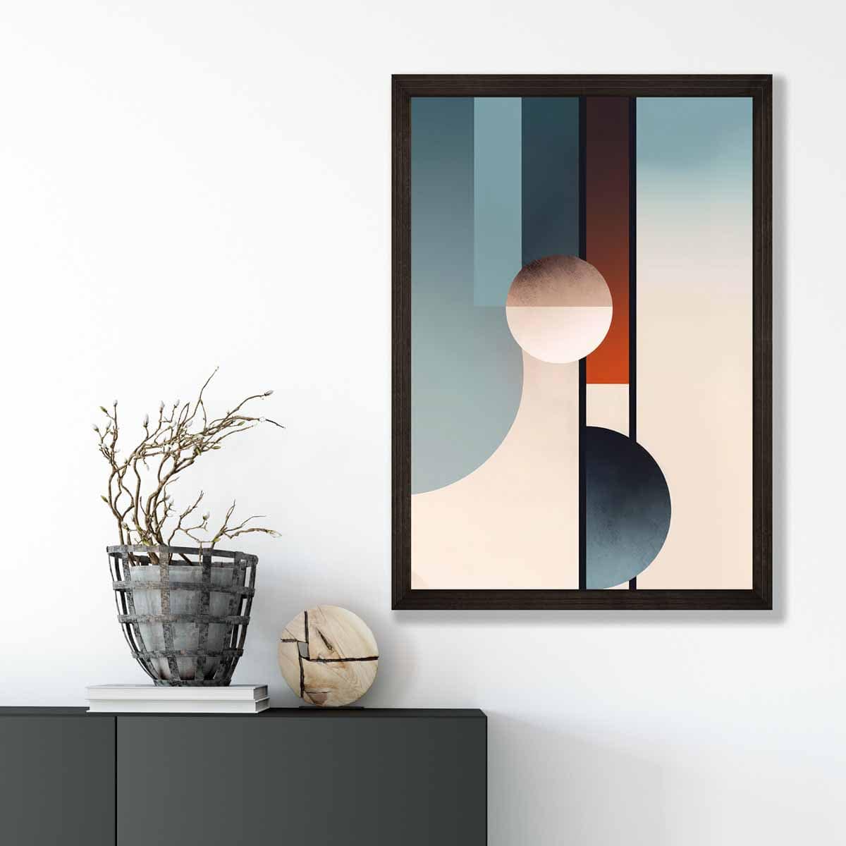 Abstrakte Formen Kunstdruck Marineblau, Orange und Beige Nr. 2