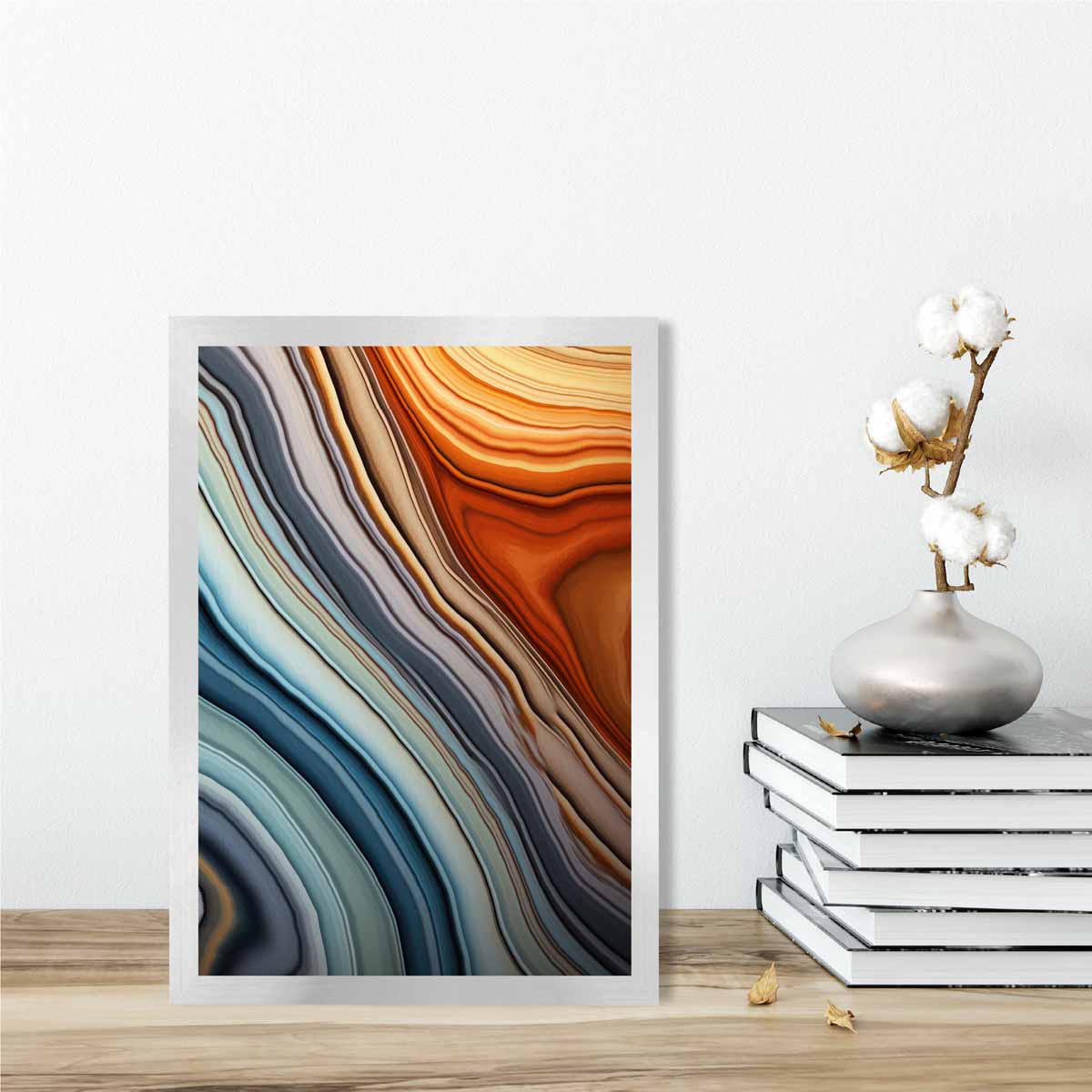 Abstrakter Flüssigkunstdruck Blau und Orange Nr. 2