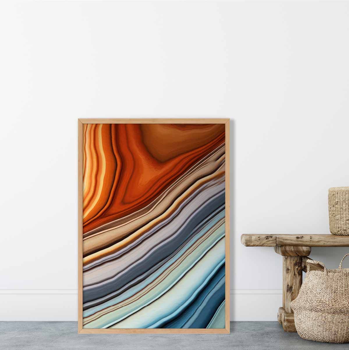 Abstrakter Fluid-Art-Druck Blau und Orange Nr. 3